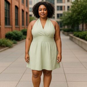 Vintage Y2K B Moss Mint Green Surplice Neckline Sleeveless Dress Size 14